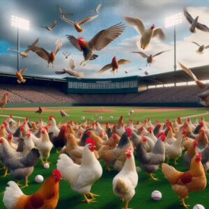 chicken outfield baseball fowl ball